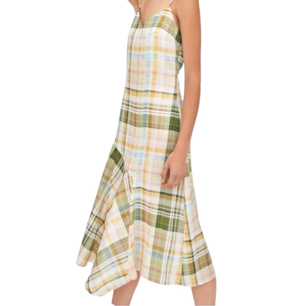 Zara TRF Pink, Green, Cream Plaid Check Satin Midi Maxi sun dress - Picture 2 of 13